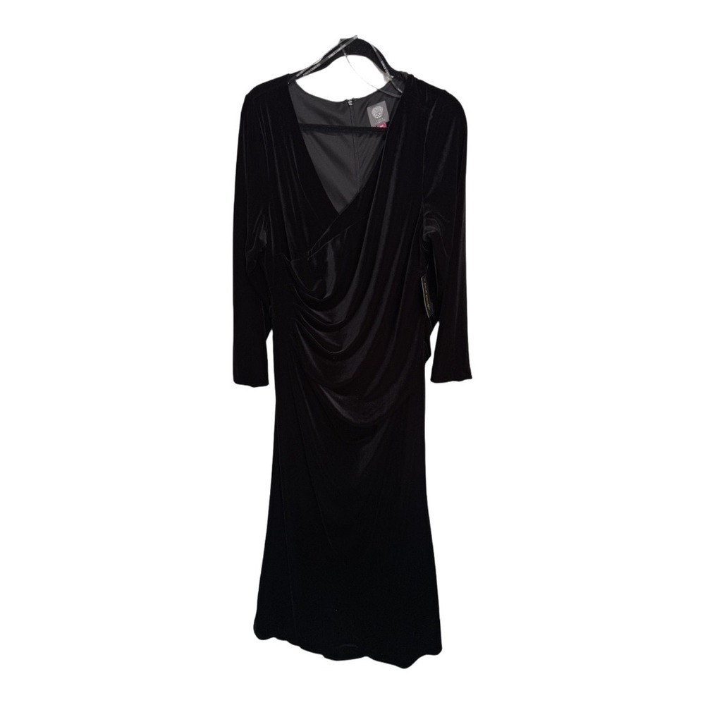 Vince Camuto Black Draped Long VNeck Velvet Dress NWOT Size 18W